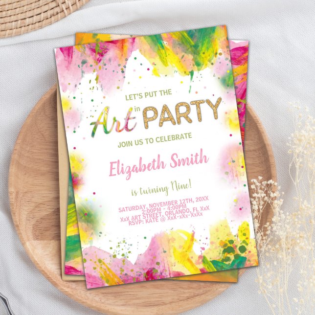 Orange & Pink Paint Birthday Invitation (Orange Pink Paint Birthday Invitations)