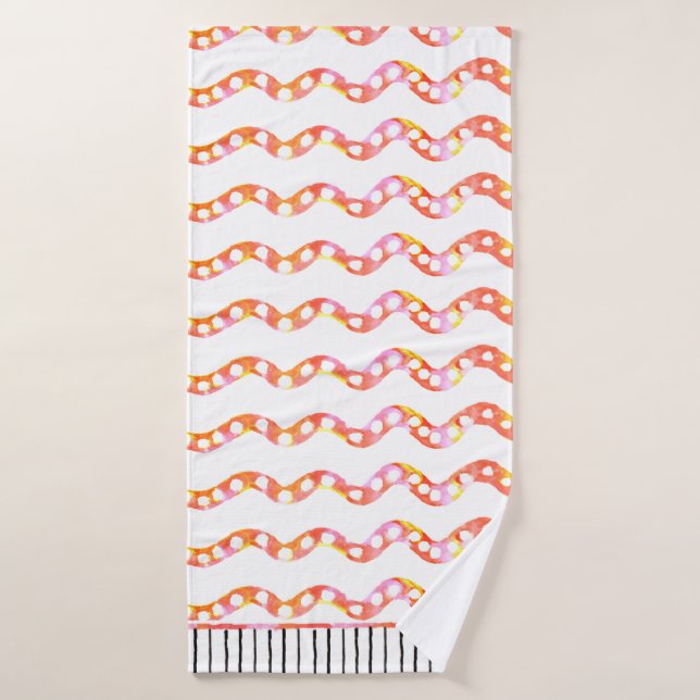 Orange Pink Polkadot Watercolor Wave Bath Towel (Bath Towel)
