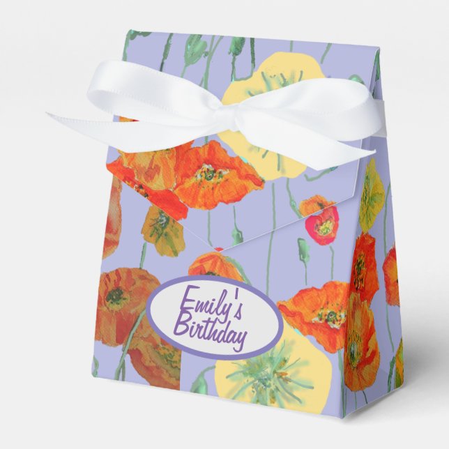 Orange Pink Poppy Floral Birthday Cake Favor Box (Front Side)
