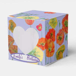 Orange Pink Poppy Floral Birthday Cake Favour Box