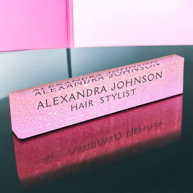Orange Pink Professional Glitter Sparkle Modern Nameplate (Creator Uploaded)