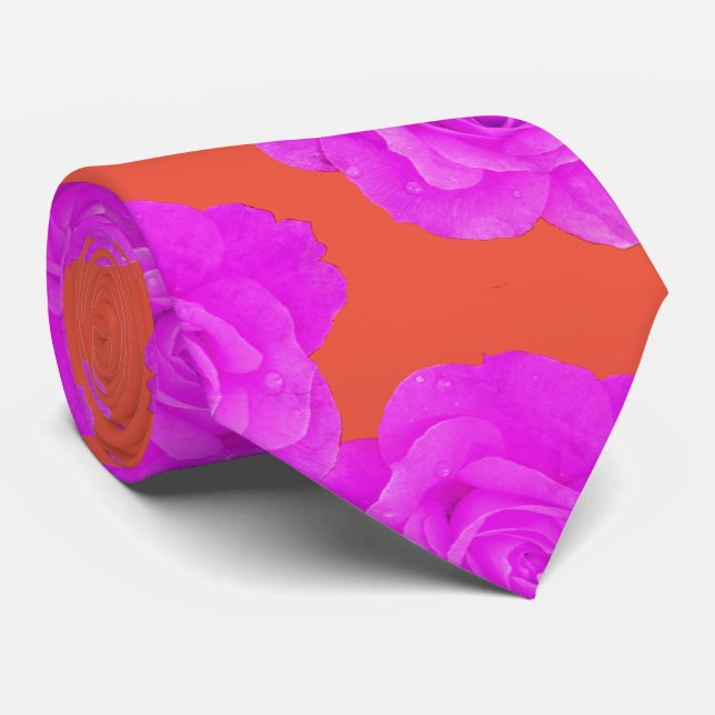 Orange Pink Purple Floral Rose Modern Gift Favor Tie (Rolled)