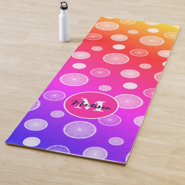 Orange pink purple fruit summer pattern Monogram Yoga Mat (In Situ)