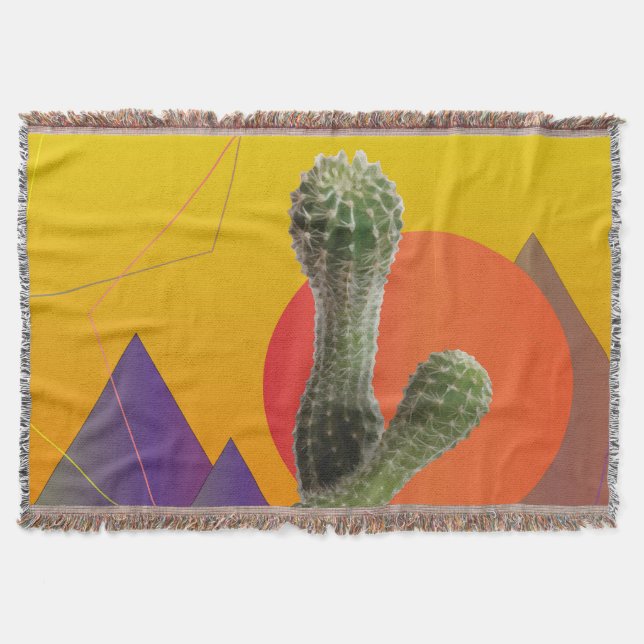 Orange, Pink, Purple  Summer Cactus  Throw Blanket (Front)