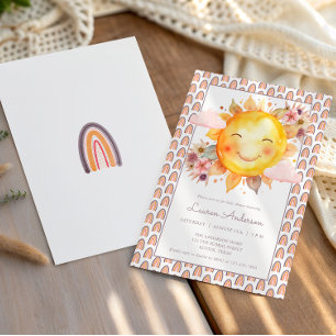 Orange Pink Rainbow Floral Boho Sun Baby Shower Invitation