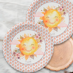 Orange Pink Rainbow Floral Boho Sun Baby Shower Paper Plate