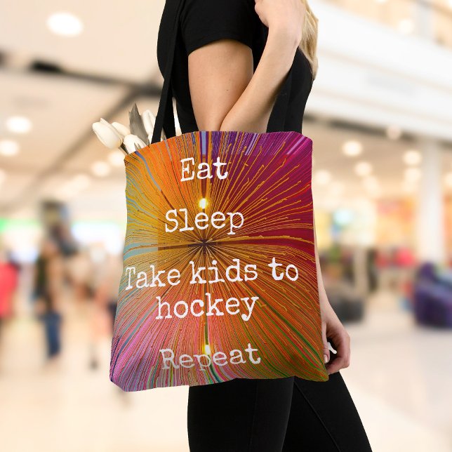 Orange Pink Red Eat Sleep Kids To Hockey Repeat Tote Bag (Creator Uploaded)