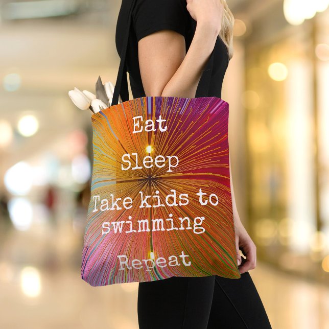 Orange Pink Red Eat Sleep Kids To Swimming Repeat Tote Bag (Creator Uploaded)