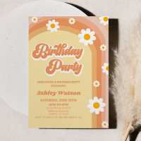 Orange Pink Retro Daisy Flower Birthday Party