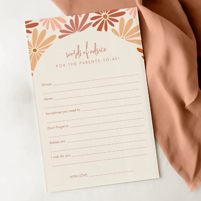 Orange & Pink Retro Floral Groovy Baby Advice Card (Creator Uploaded)