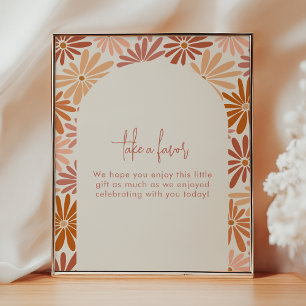 Orange & Pink Retro Floral Groovy Baby Favour Sign