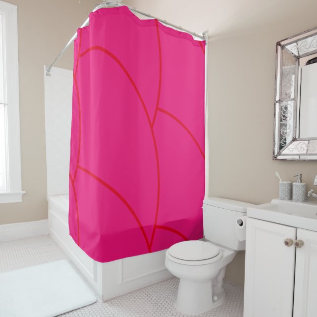 Orange Pink Retro Pattern Abstract Unique Modern Shower Curtain (In Situ)