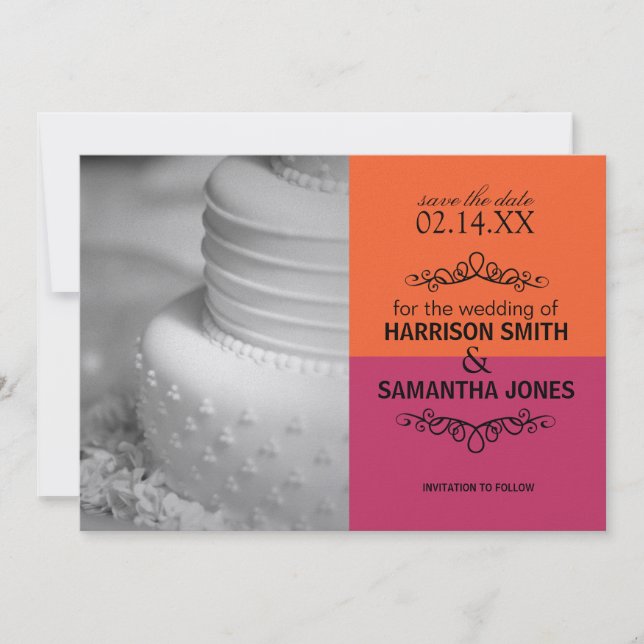 Orange & Pink Save the Date Wedding Announcements (Front)