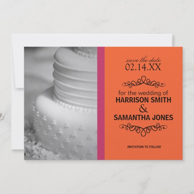 Orange & Pink Save the Date Wedding Announcements (Front)