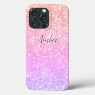 Orange Pink Sparkle Glitter Elegant Personalised iPhone 13 Pro Case