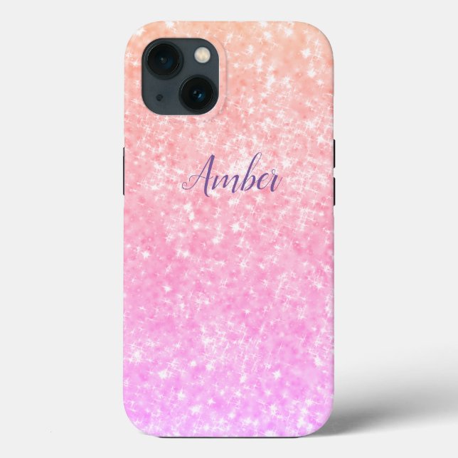 Orange Pink Sparkle Glitter Elegant Personalised Case-Mate iPhone Case (Back)