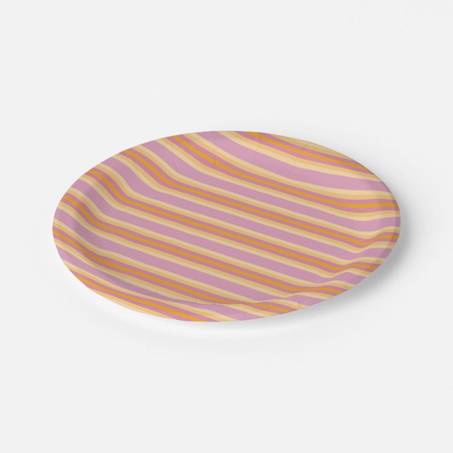 Orange Pink Stripes Paper Plate (Angled)