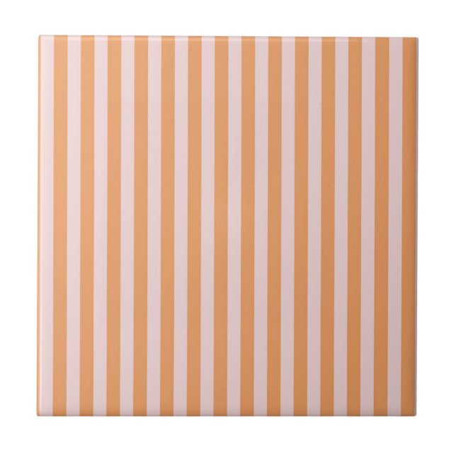 Orange Pink Stripes Pattern Minimal Modern Tile (Front)