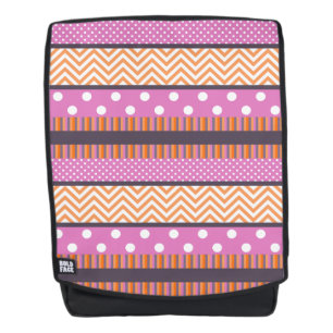 Orange & Pink Stripes Polka Dots Chevron Pattern Backpack