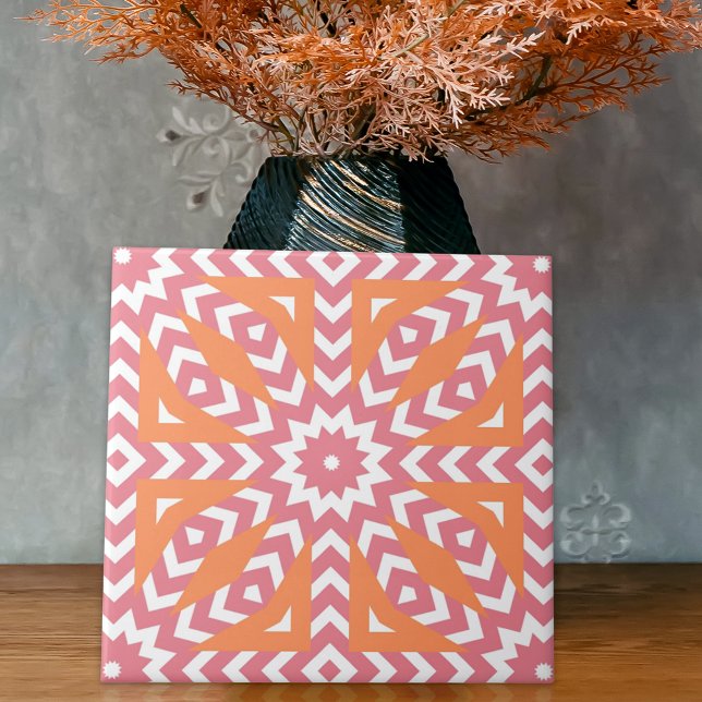 Orange & Pink Stylish Mosaic Geometric Pattern Tile (Creator Uploaded)