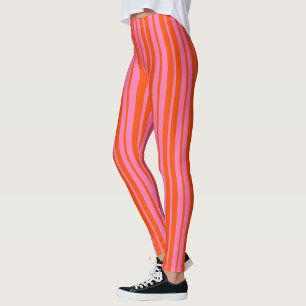 Orange Pink Stylish Stripes Pattern Design  Leggings