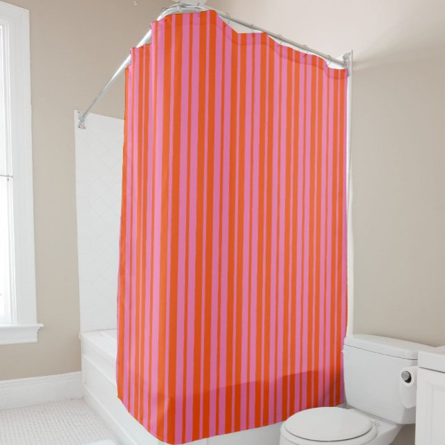 Orange Pink Stylish Stripes Pattern Design  Shower Curtain (Creator Uploaded)