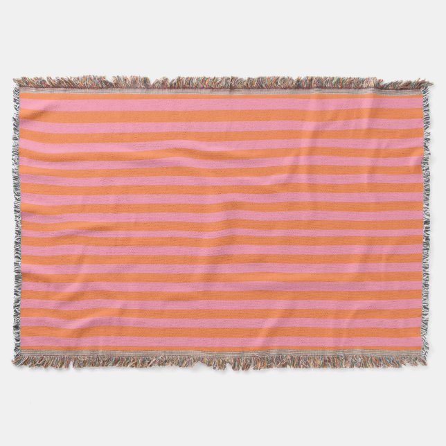 Orange Pink Summer Mood Lines Throw Blanket (Front)