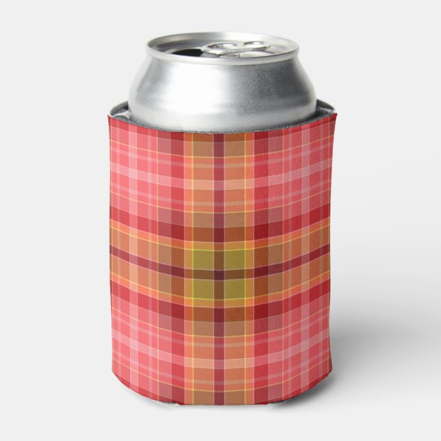 Orange Pink Tartan Can Cooler (Can Front)