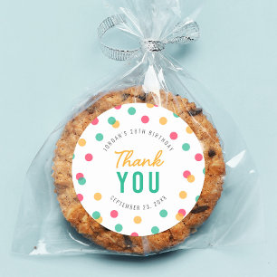 Orange Pink Teal Confetti Birthday Thank You Classic Round Sticker