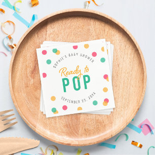 Orange Pink Teal Confetti Ready to Pop Baby Shower Napkin