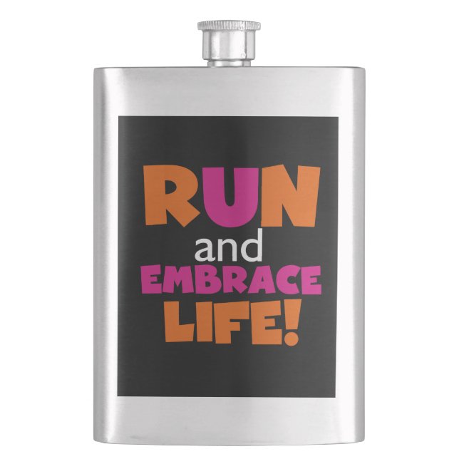 Orange Pink Text Fitness Running Runner Marathon Hip Flask (Front)