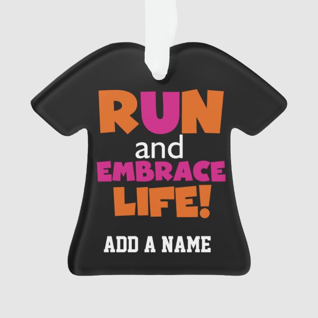 Orange Pink Text Fitness Running Runner Marathon Ornament (Front)