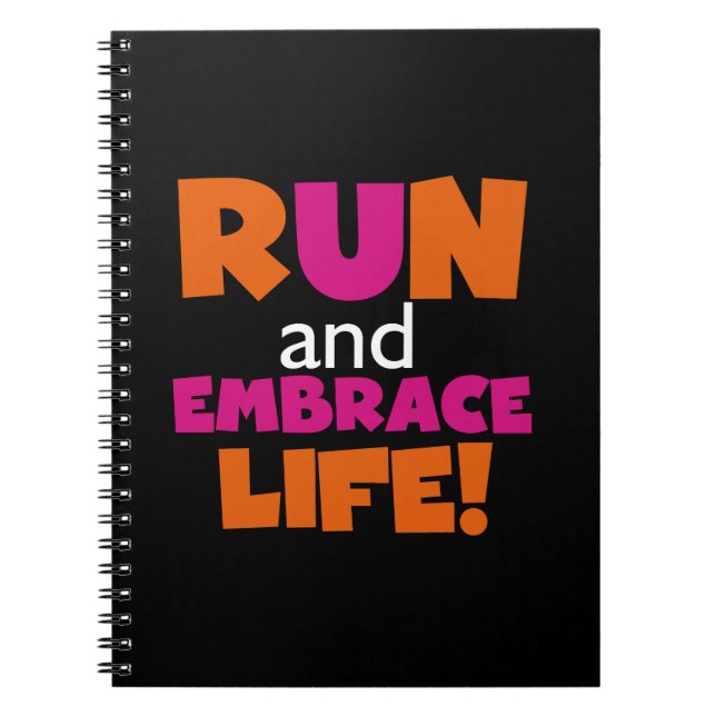 Orange Pink Text Fitness Running Runner Marathon Spiral Notebook (Front)