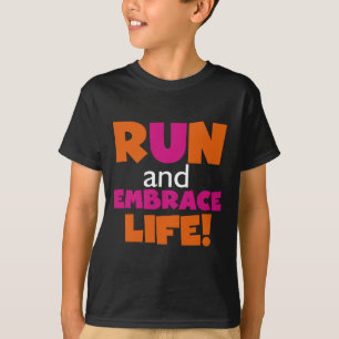 Orange Pink Text Fitness Running Runner Marathon T-Shirt