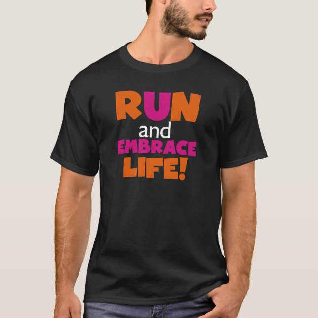 Orange Pink Text Fitness Running Runner Marathon T-Shirt (Front)