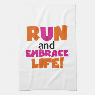 Orange Pink Text Fitness Running Runner Marathon Tea Towel