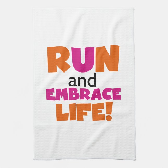 Orange Pink Text Fitness Running Runner Marathon Tea Towel (Vertical)