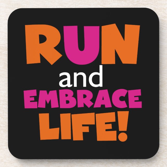 Orange Pink Text Run Runner Marathon Coaster (Front)