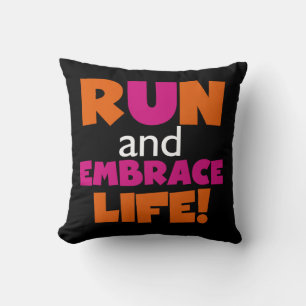 Orange Pink Text Run Runner Marathon Cushion