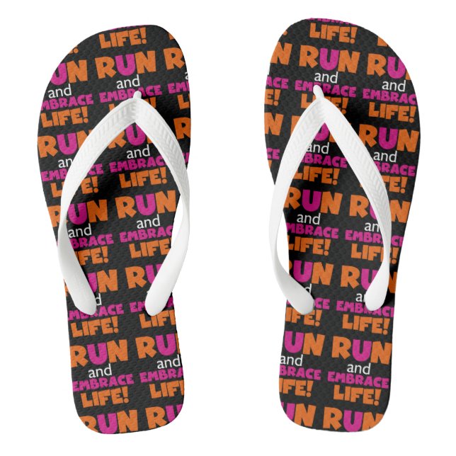 Orange Pink Text Run Runner Marathon Jandals (Footbed)