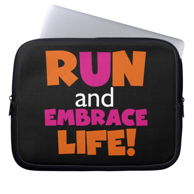 Orange Pink Text Run Runner Marathon Laptop Sleeve (Front)