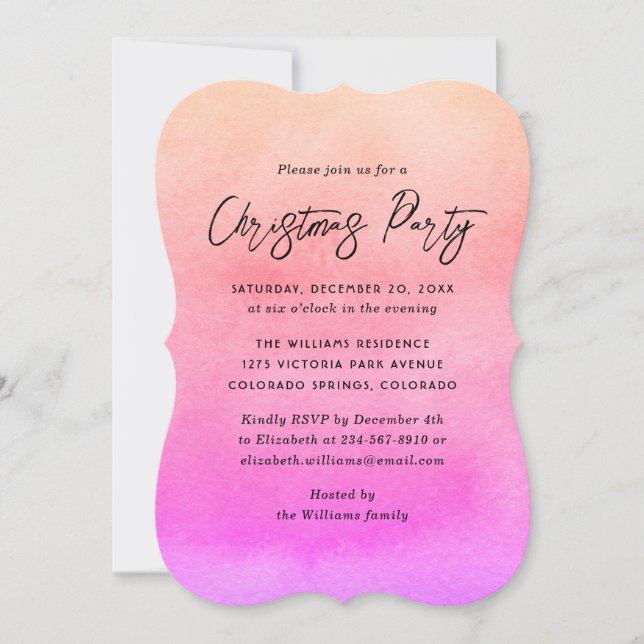 Orange Pink Watercolor Christmas Party Invitation (Front)