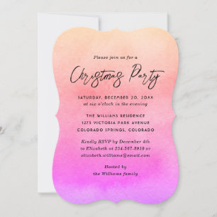 Orange Pink Watercolor Christmas Party Invitation