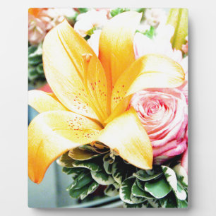 orange pink wedding flowers star lily rose plaque