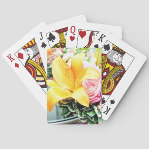 orange pink wedding flowers star lily rose playing cards