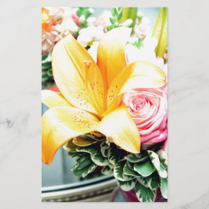 orange pink wedding flowers star lily rose stationery