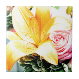 orange pink wedding flowers star lily rose tile