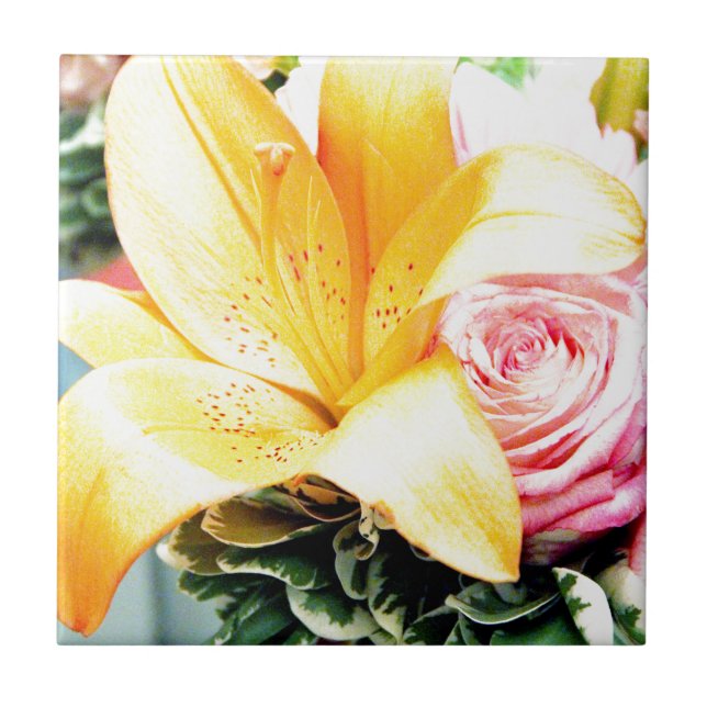 orange pink wedding flowers star lily rose tile (Front)