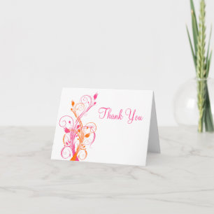 Orange Pink White Floral Thank You Card