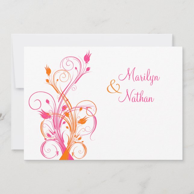 Orange Pink White Floral Wedding Invitation (Front)